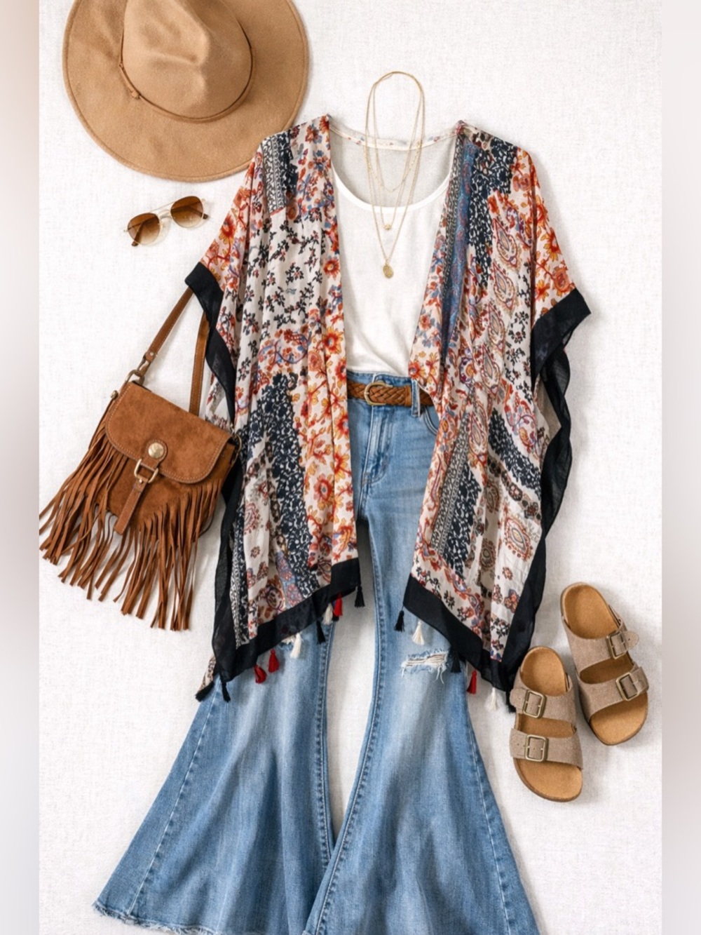 Do Everything In Love - Boho Paisley Kimono Tassel Lightweight Layering Festival - Picture 2 of 7